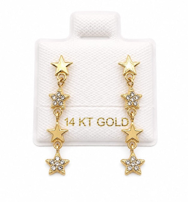 14K Gold 4-Star Hanging Earring with Screw Back by Hebron J.