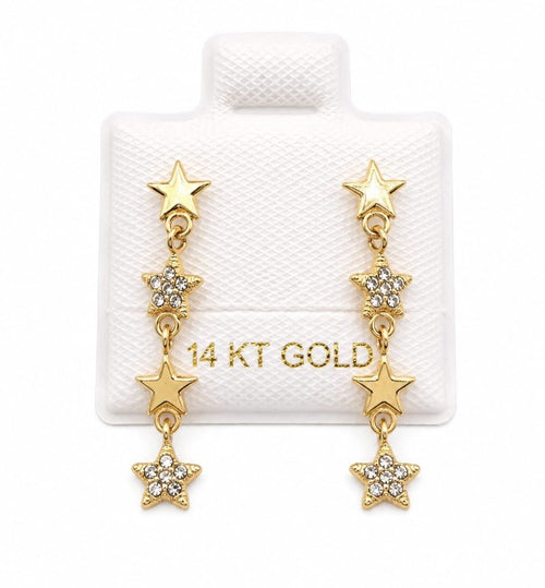 14K Gold 4-Star Hanging Earring with Screw Back by Hebron J.