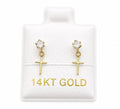 14K Gold Small Hanging Cross Earring by Hebron J.