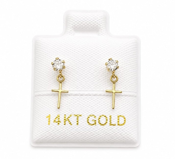 14K Gold Small Hanging Cross Earring by Hebron J.