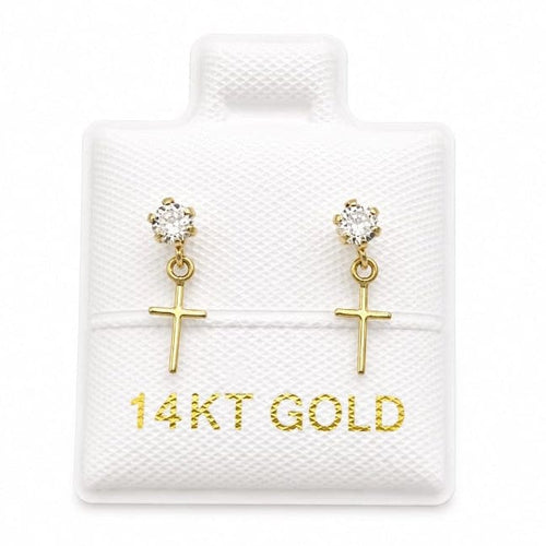 14K Gold Small Hanging Cross Earring by Hebron J.
