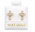 10K Gold Outlined Cross Earring by Hebron J.
