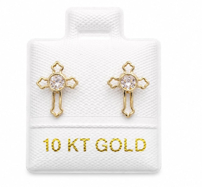 10K Gold Outlined Cross Earring by Hebron J.