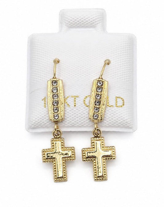 14K Gold Hanging Cross Earring w Latch by Hebron J.