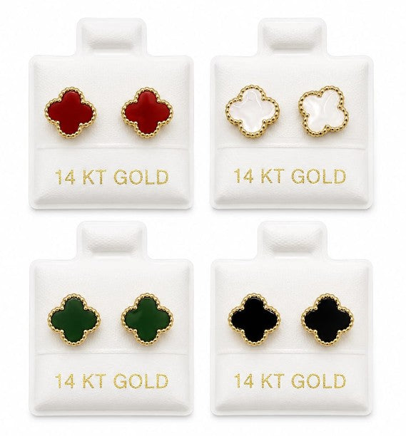 14K Gold Medium Colored Flowers with Screw Backs by Hebron J.