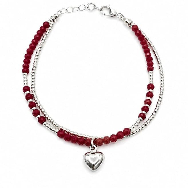Sterling Silver 925 Bracelet Red/Silver Beaded with heart by Hebron J.
