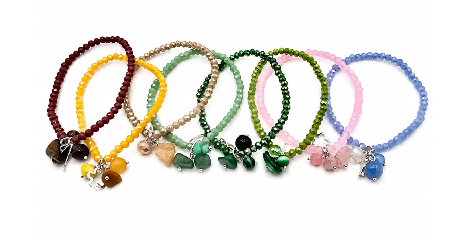 Colorful Faceted Charm Bracelet Collection by Hebron J.