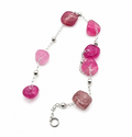 Pink Rose Stone Jewelry Silver Chain Bracelet by Hebron J.