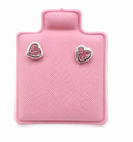 Sterling Silver Pink Heart Earrings by Hebron J.