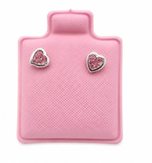 Sterling Silver Pink Heart Earrings by Hebron J.