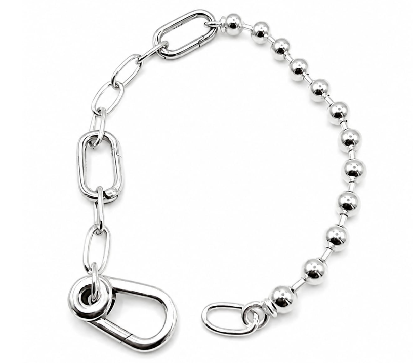 Sterling Silver 925 Polished Bead and Link Bracelet by Hebron J.