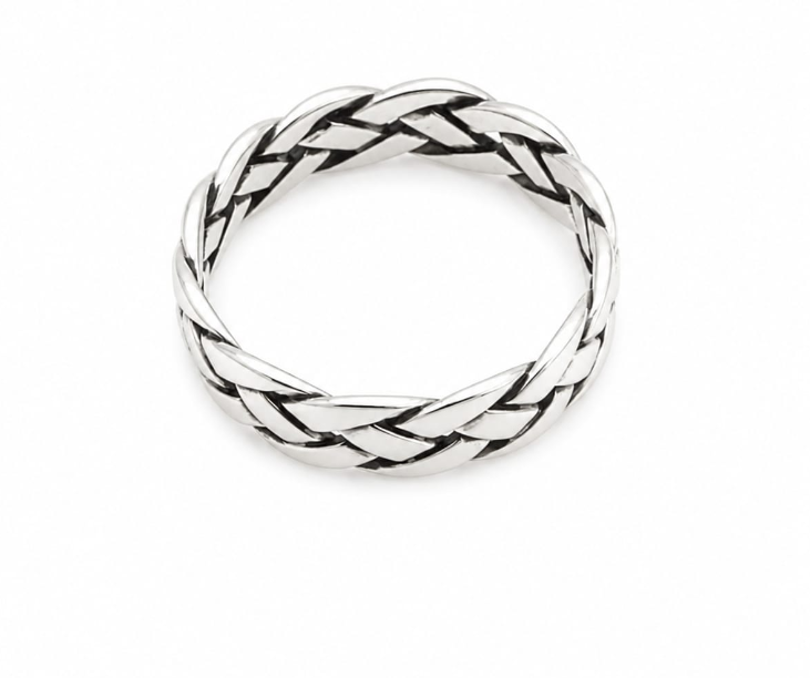 Sterling Silver 925 Polished Braided Ring by Hebron J.