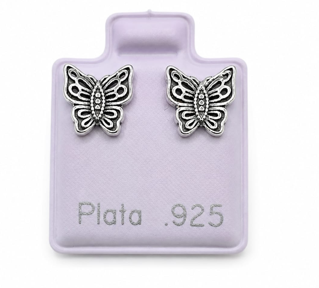 Sterling Silver 925 Filigree Butterfly Stud Earring by Hebron J.