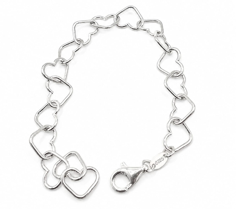 Sterling Silver 925 Polished Heart Link Bracelet 7 inches by Hebron J.