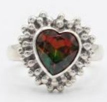 Multicolor Natural Stone 925 Sterling Silver Heart Design Adjustable Ring by Hebron J.